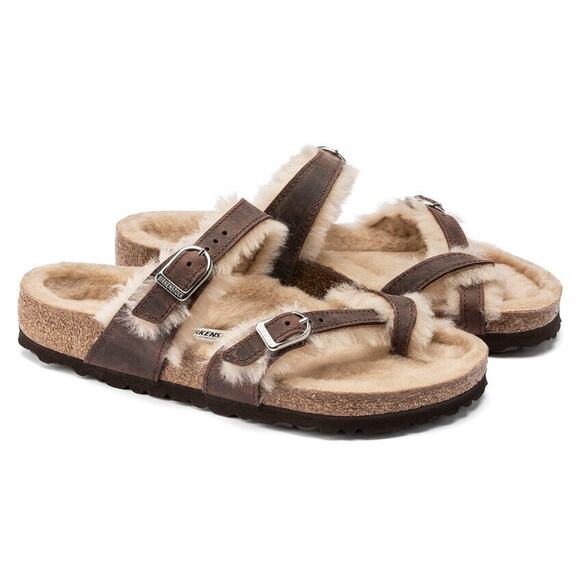 Birkenstock Mayari Shearling Oiled Leather Brown Sandals US9 EU40 1020299 - Picture 5 of 7
